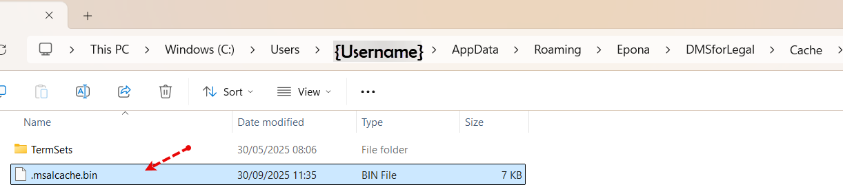 Modern Authentication Cache folder