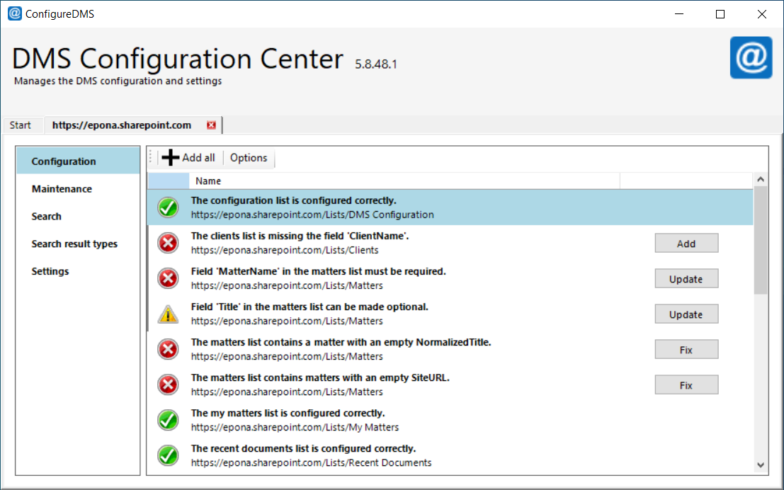 DMS Configuration initial Lists deployment