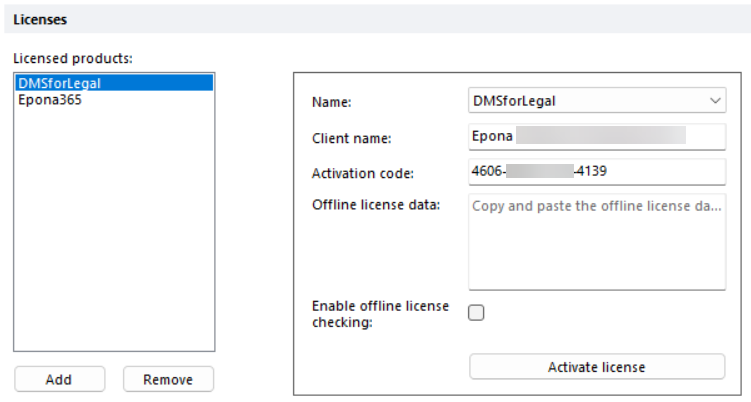 License information per software product