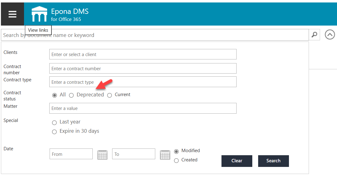 Settings Contract status