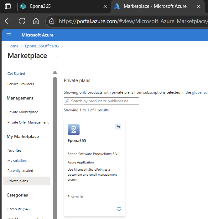 Azure Marketplace, Private plans