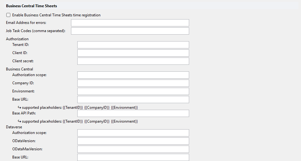 Business Central Time Sheets settings