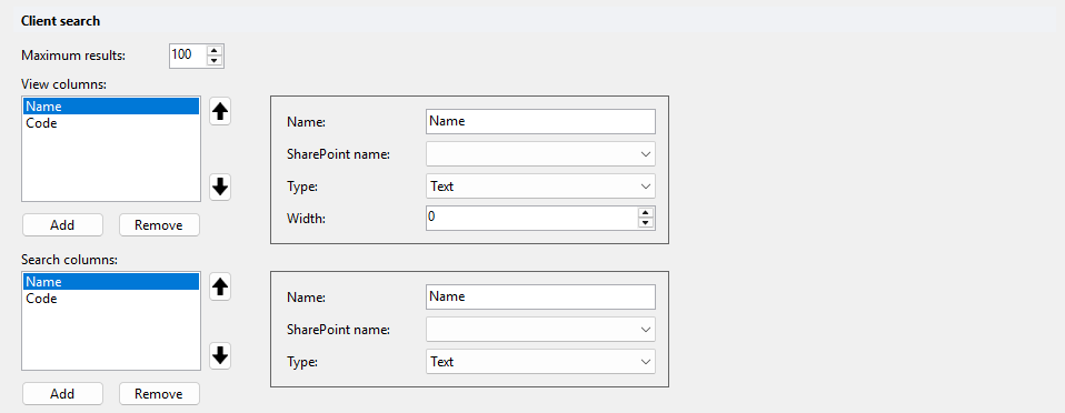 Client search settings
