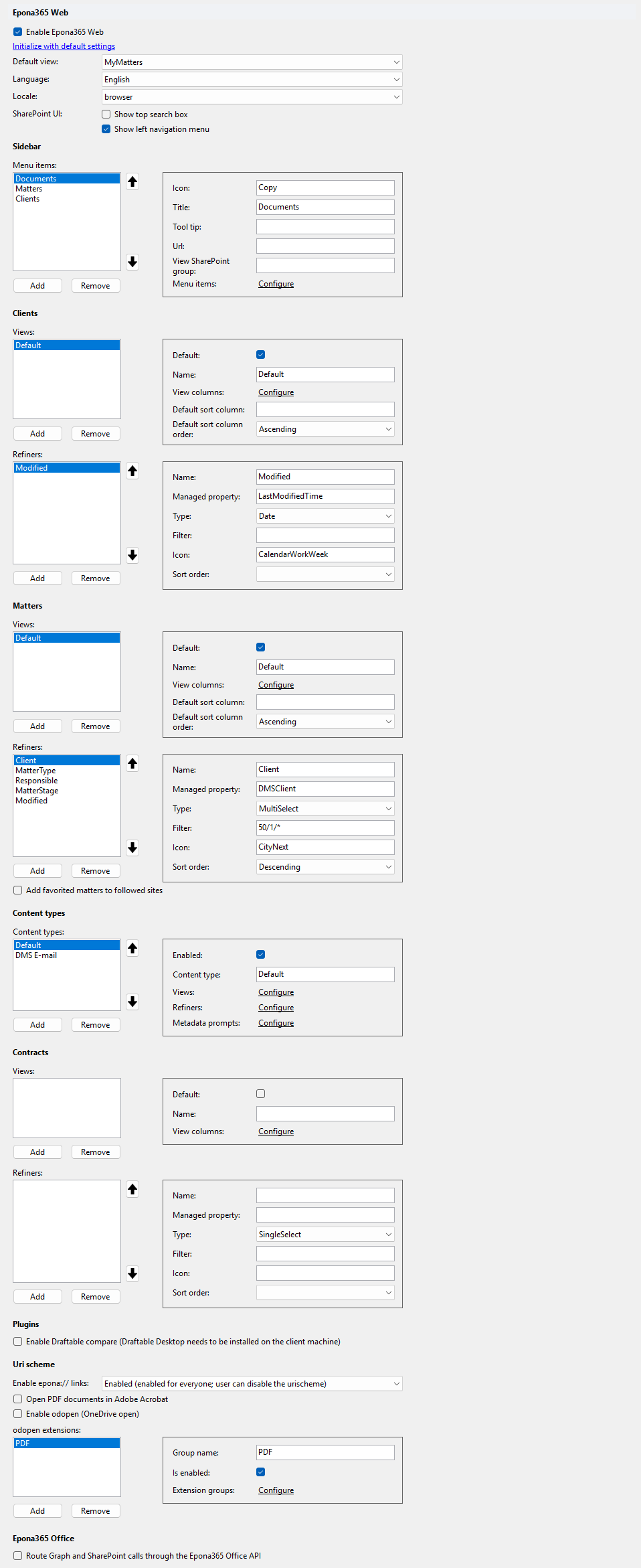 Epona365 Web settings