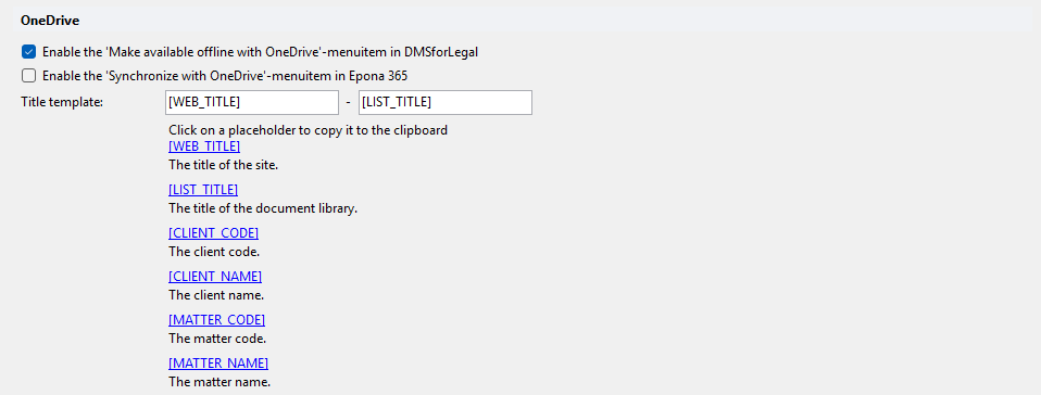 OneDrive settings