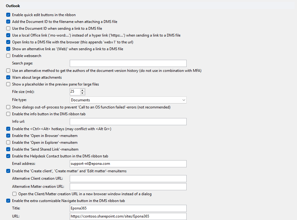 Outlook settings