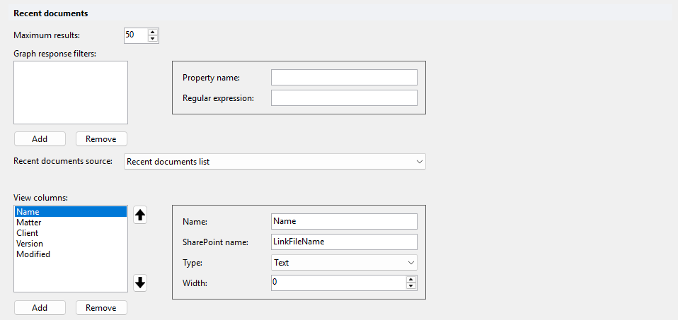 Recent documents settings