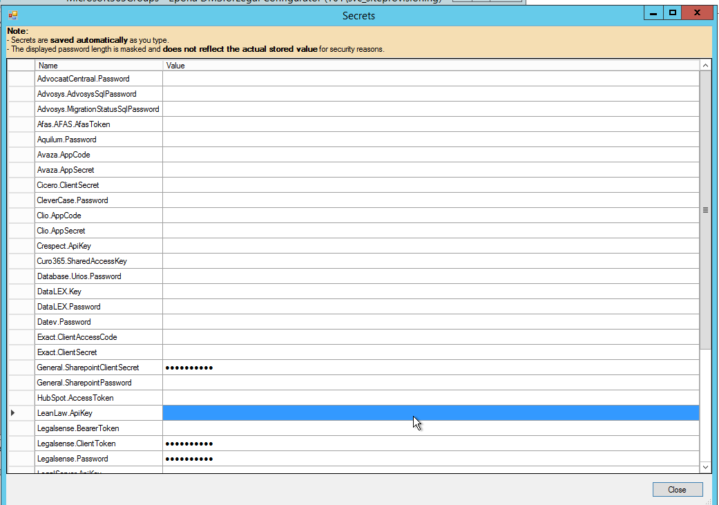 The modal in which secrets are edited